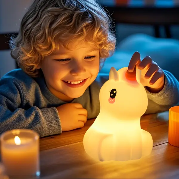 Enhjørning LED-natlampe med fjernbetjening